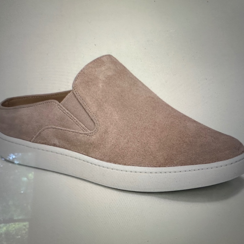 Vince Slip On Sneaker Slides Womens Tan Verrell Suede Backless Flats